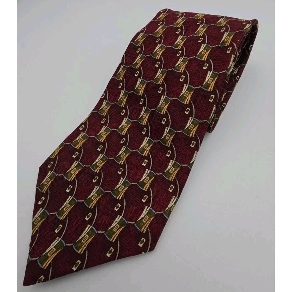 New Ferrell Reed Nordstrom Silk Tie Burgundy Abstract Scenic Pattern Made USA